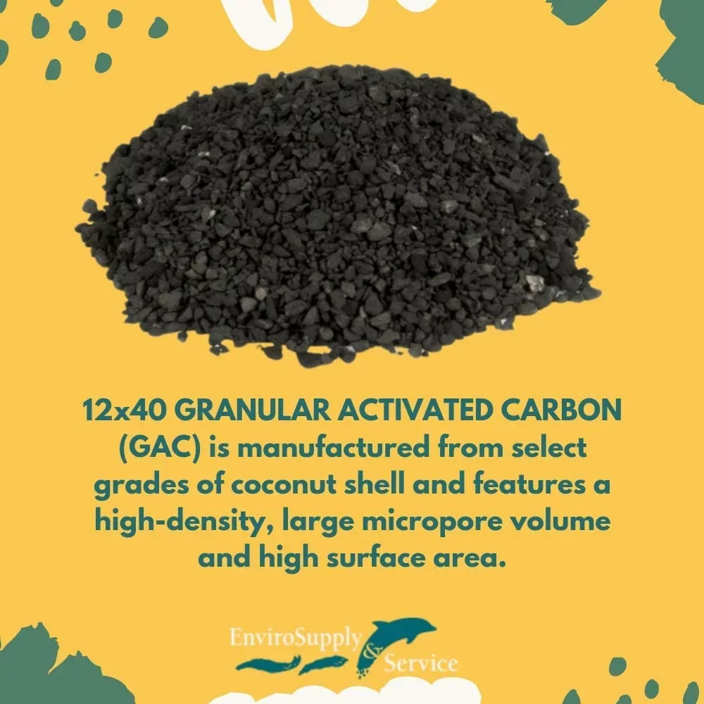 Prewashed Carbon Pure Aquarium Shell (Water Virgin Activated 12x40 Cleaning Charcoal) 55 Filtration, EnviroSupply - Resealable Coconut Ultra Pounds