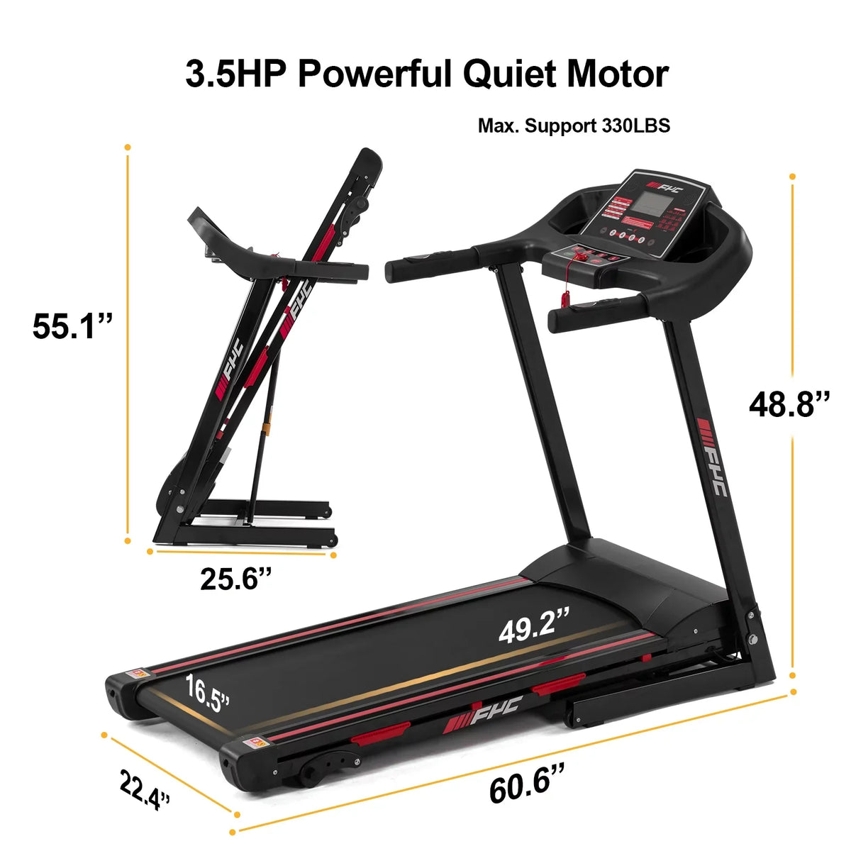 Easily Home Assembly, Electric Treadmill 16KM/H for FYC with 330 Machine LBS Anself Max Treadmill 3.5HP Folding Incline/, Running Foldable - Capacity Speed Home Gym Exercise Workout Weight