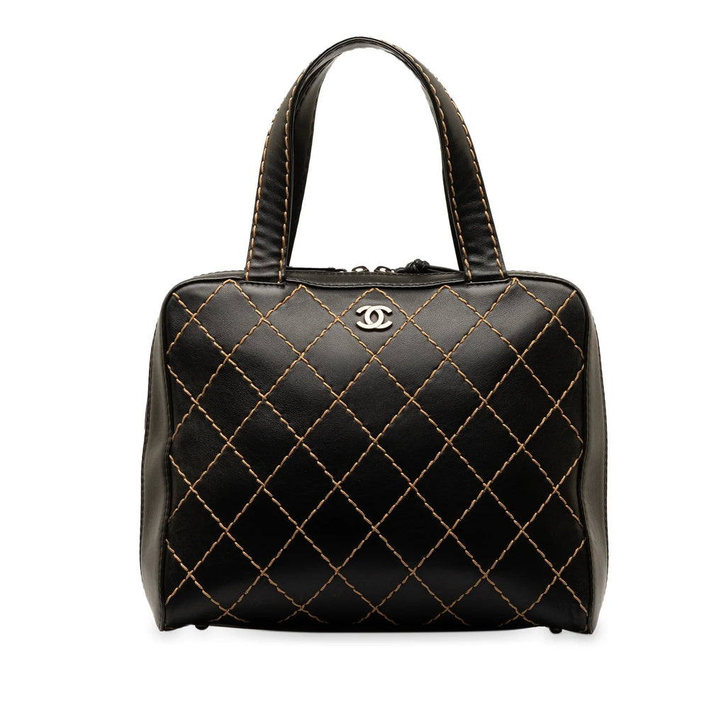Wild Authenticated CC Handbag Leather Chanel Stitch (Good) Pre-Owned Lambskin HandleBag Top Black Unisex