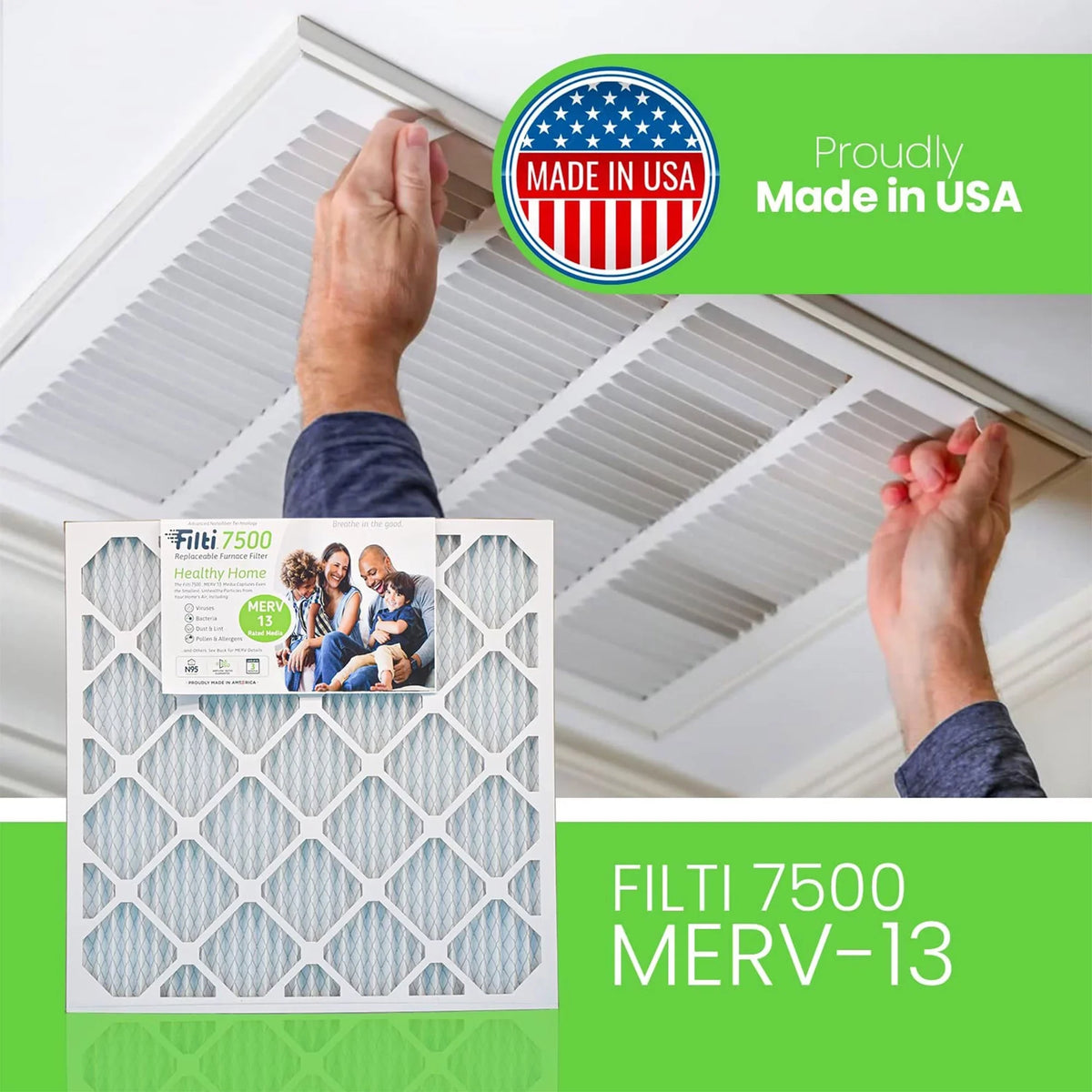 Pleated 7500 13 MERV Filter Home (2 20x20x2 Air Pack) HVAC Filti Furnace