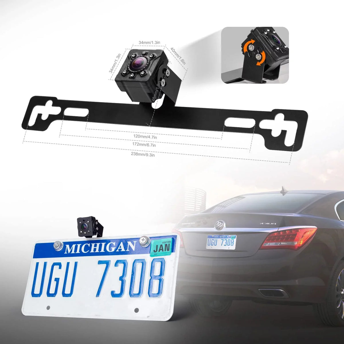Night Rear License Plate Camera reversing CVBS View 720P/ Yuwei Camera, CM019, Image Perfect Angle 140° Vision Backup