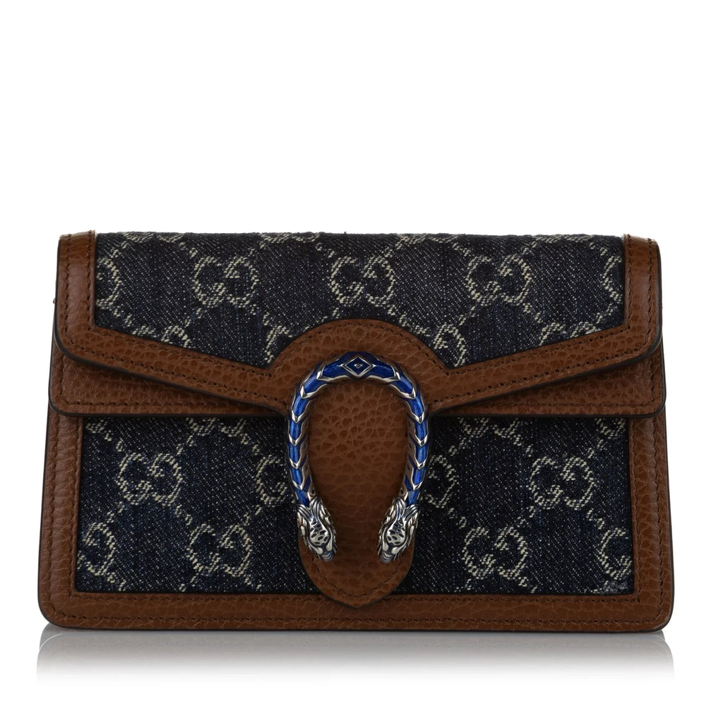 Dionysus Pre-Owned Women Crossbody Authenticated Fabric Denim Bag Super GG Mini Gucci Blue
