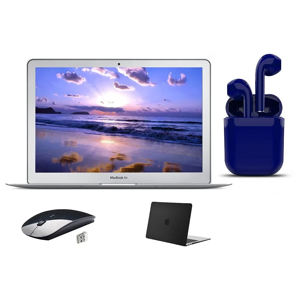 Restored Case, 8GB Express SSD RAM Airbuds Bluetooth/Wireless Core Bundle: Mouse, MacBook Black 13.3-inch i5 (Refurbished) Day 128GB Intel Apple 2 Air By Wireless Certified