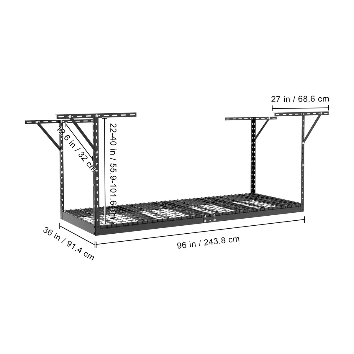 Storage Black Ceiling 600lbs Rack Rack 36x96in Garage Adjustable Overhead BENTISM