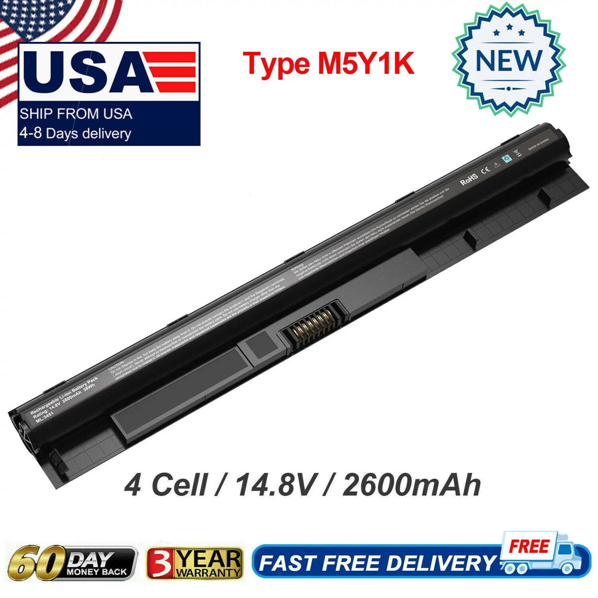 5558 38Wh 5551 Inspiron 5451 5555 K185W For Battery 5755 5559 3451 M5Y1K Dell