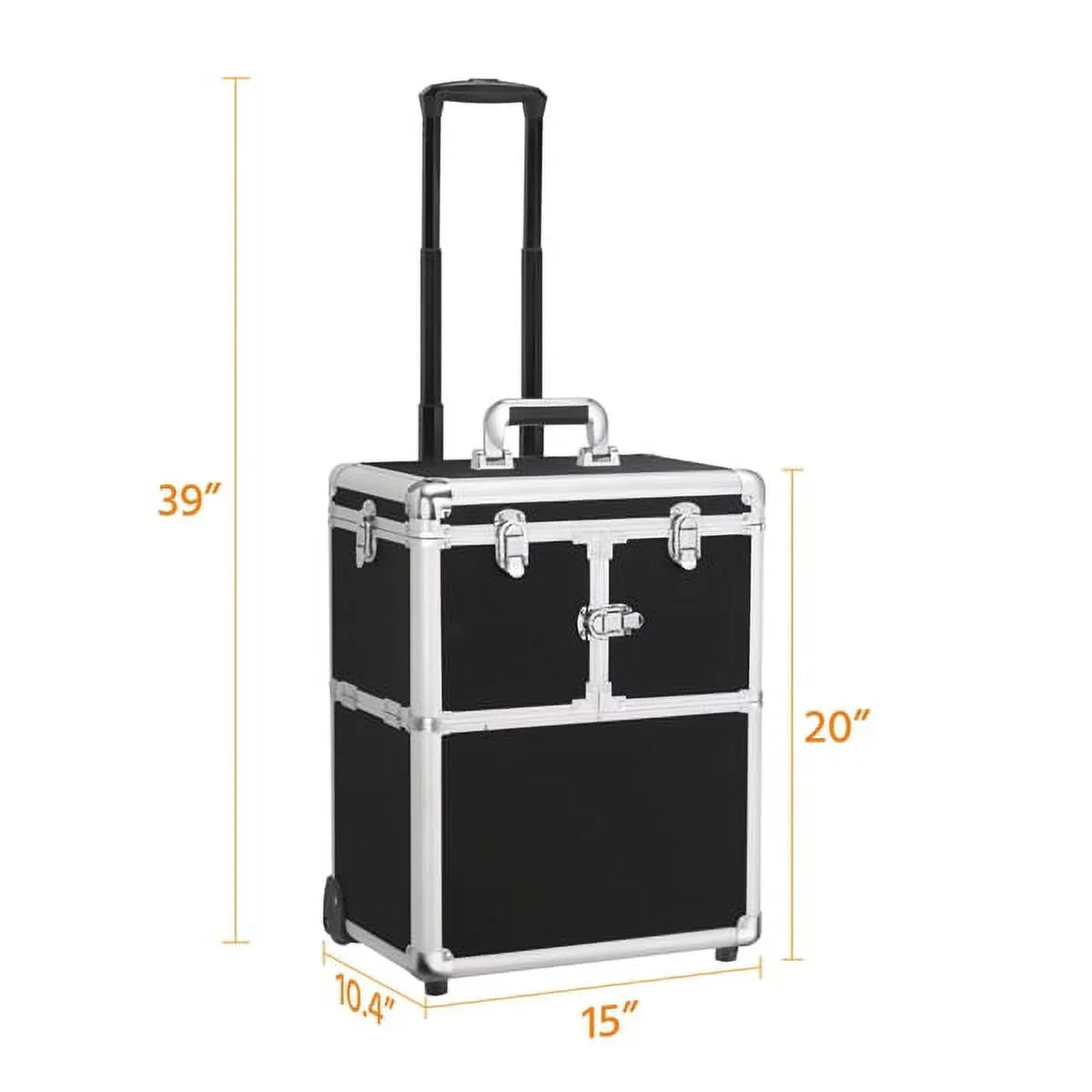 & Design Rolling Case Trolley with Retractable Alden Mirror, Trays, Makeup Wheels, Black