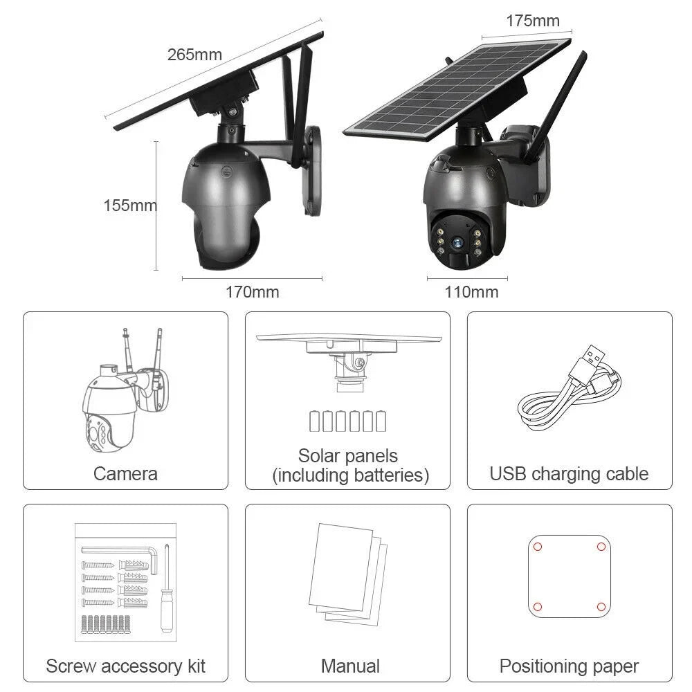 Camera, CCTV Wireless Detection, Motion AI Solar 2-Way Camera PTZ WIFI Human DFITO 1080P PIR Camera HD Detection Security Waterproof, Security Audio, IP66 Surveillance Outdoor