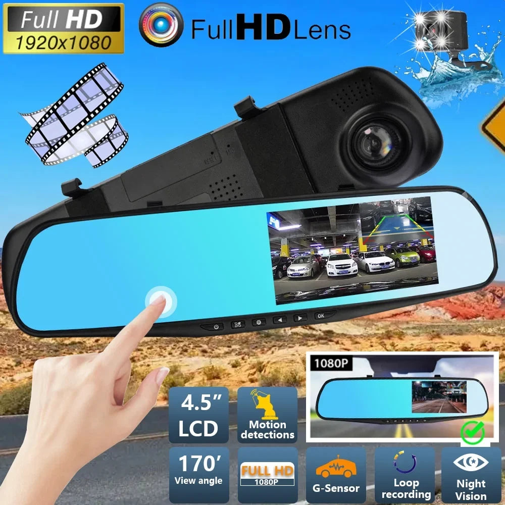 HD 4.3" Car NIFFPD Mirror Video Recorder Cam Dual Camera DVR，Dash Lens 1080P Rearview
