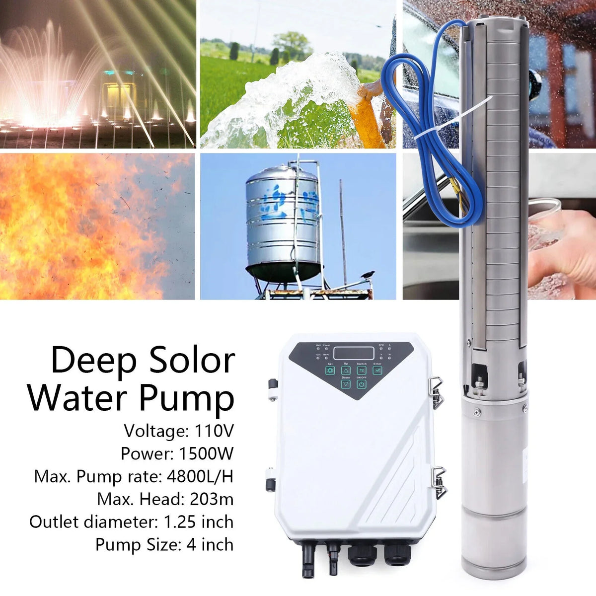 Well Pump 2 Submersible HP Water DC 110V 4" Solar MPPT Deep Kit Controller Pump