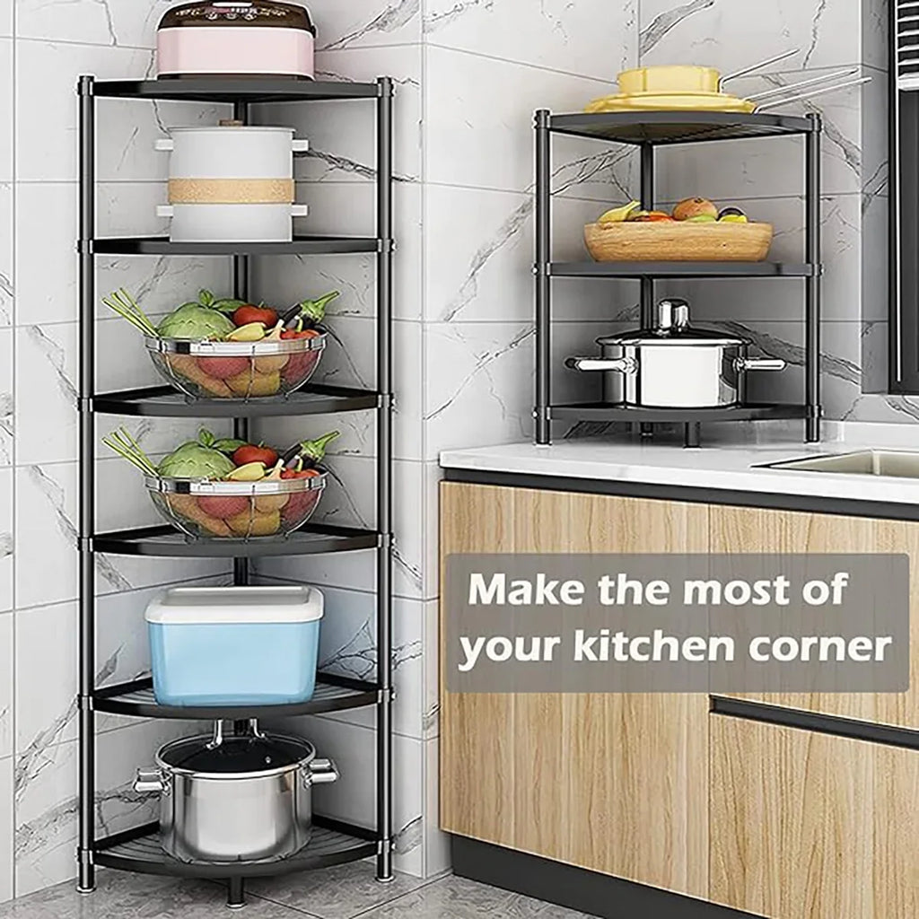 Pot tonchean Corner Carbon Rack Steel Rack Shelf Storage Organizer 6-Tier Free Kitchen Standing