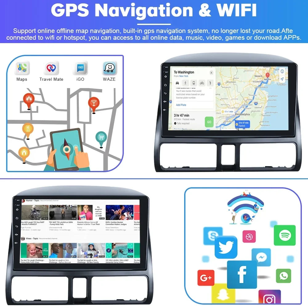 FM Hifi Camera&Microphone GPS for Wireless Link Backup 1080P CRV Bluetooth Carplay Mirror Touchscreen 9'' 2002-2006 WIFI Usb, Radio Stereo Auto Android Player Honda Car 2+32G AHD