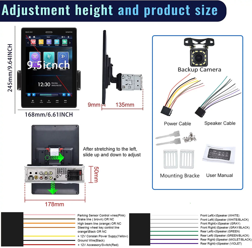 12 HD Auto MP5 Din Radio Screen Car Mirror Podofo Single Car Stereo Bluetooth Android Rear FM,with with Link Touch Apple Player LED USB Car 9.5'' Carplay Camera