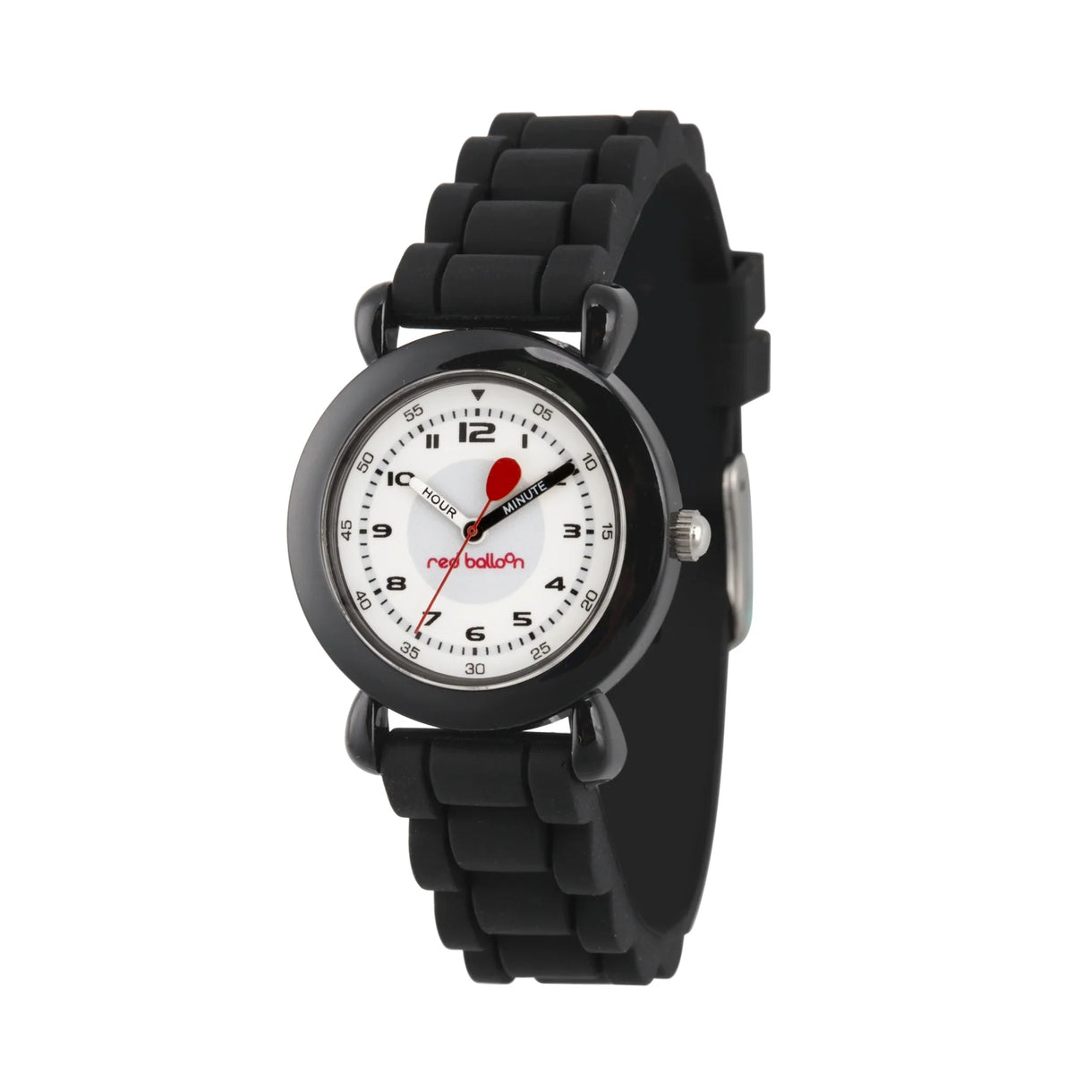 WRB000121 Teacher Strap, Boys' Balloon Red Black Silicone Watch,Black Time Plastic