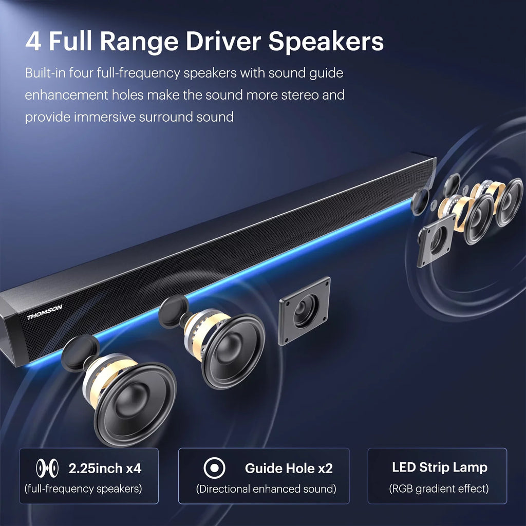 for Thomson Soundbar PC B206 Soundbar , Cinema Bluetooth System Sound Speaker Home Black - TV,
