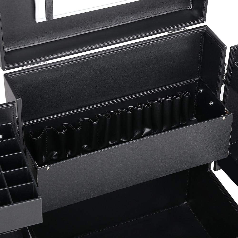 Removable Train with 4 Rolling Case Black and Handle, Cosmetic Rod Trolley Makeup Pull Spinner Luggage Mirror Case, Wheels, Travel