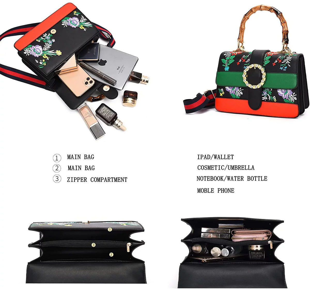 for women crossbody Bamboo strap Detachable handle shoulder Vintage Satchel Bags Asge bag with Handbag wide Medium top bags Trendy Shoulder