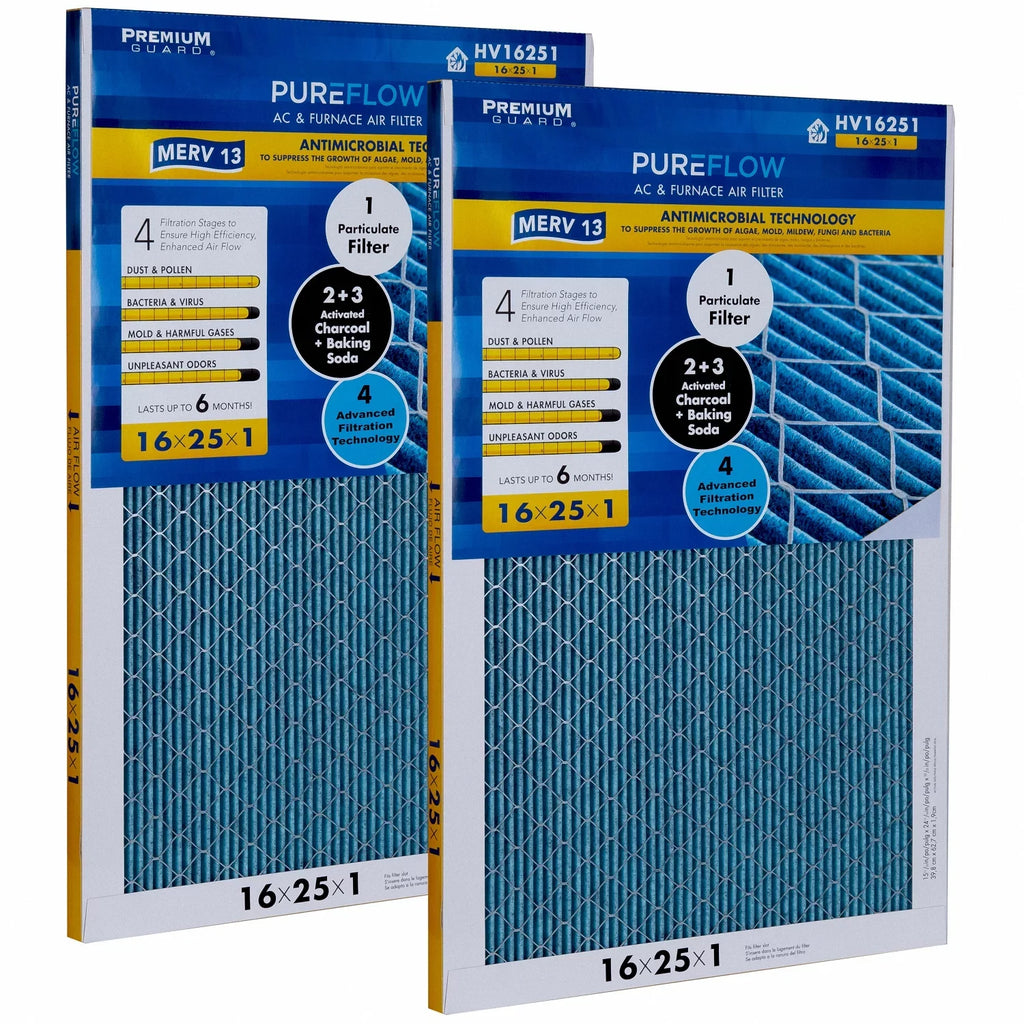 Filtration Air of Pack-of-2 PureFlow, Layers MERV-13 with Filter Technology, 4 Home 16x25x1, Advanced Furnace
