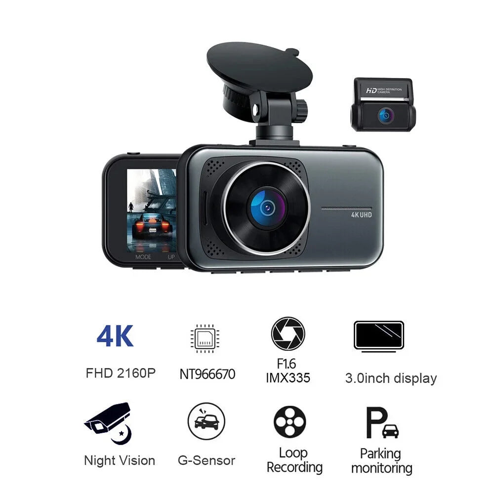 Parking Rear Cam Vision ONEMAYSHIP 256GB 4K/2.5K+1080P Dual Front Full Max WDR Night 3.16" Support 3 Mode Wide Channel HD Dash 24H Angle