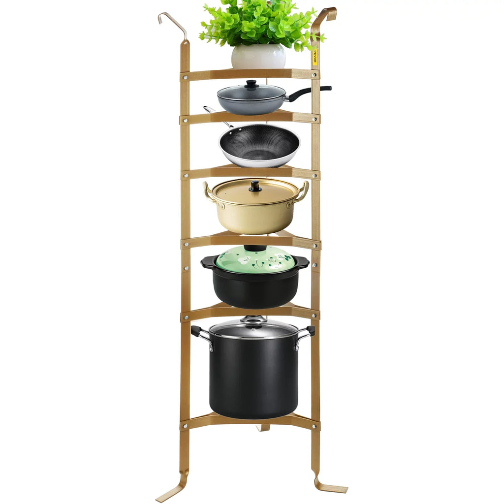 Storage Shelf Baskets Shelf, Pots, Storage SKYSHALO Copper Cookware Rack Pot Stand, Pans, Multi-Layer Tower, Kitchen Cookware Rack, 61-inch 6-Tier Kettles Cookware Steel Corner for Unassembled Carbon