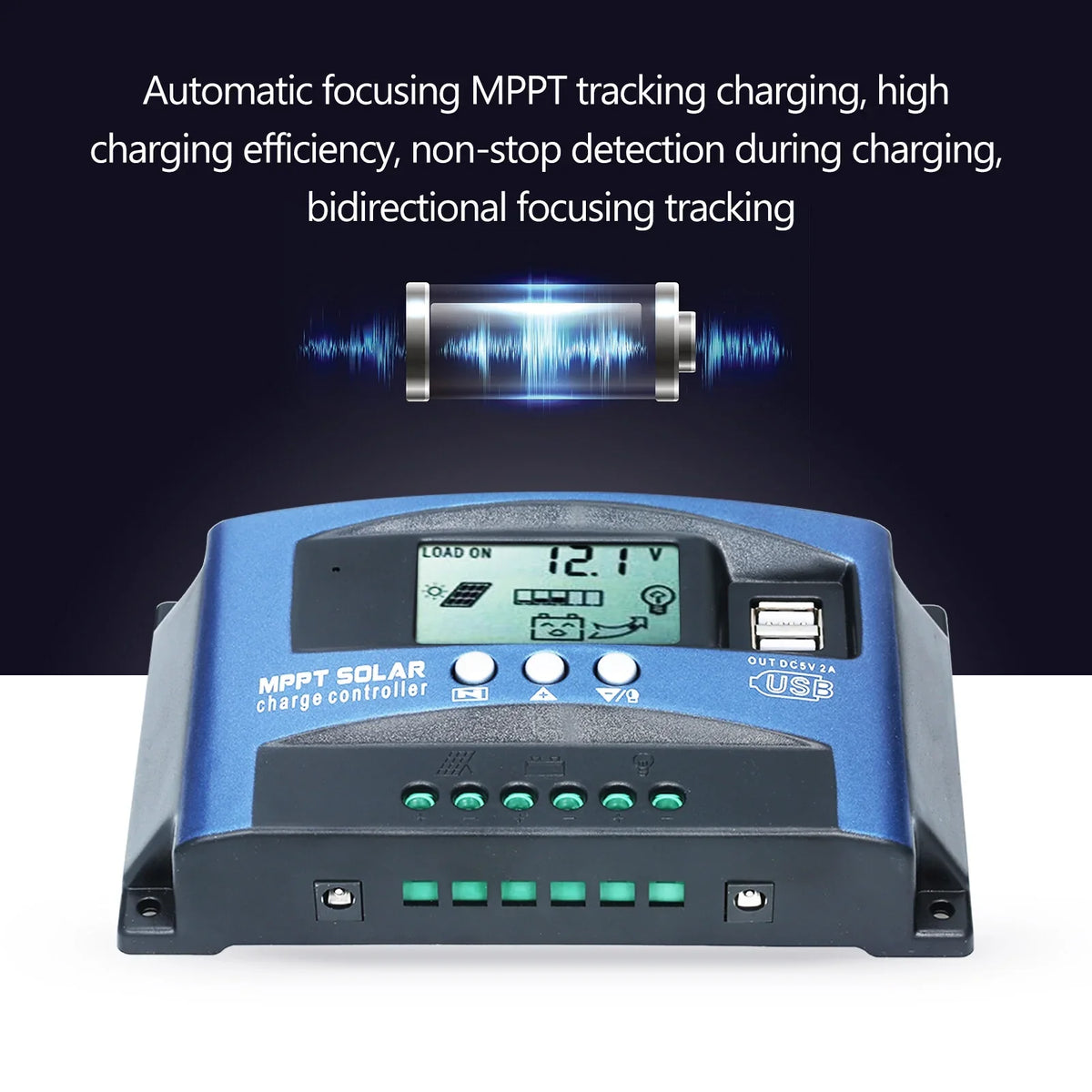 Solar Dual MPPT Identification 5V/2A Smart Automatic Dual Controller Screen Output Tracking USB Controller 12V/24V USB LCD MPPT Charge Solar