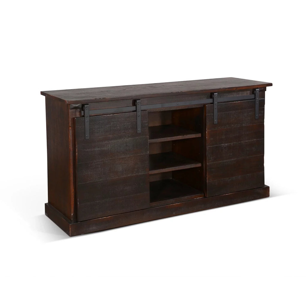 Sunny in Oak Wood Designs 65" Door TV Barn Console Charred Farmhouse