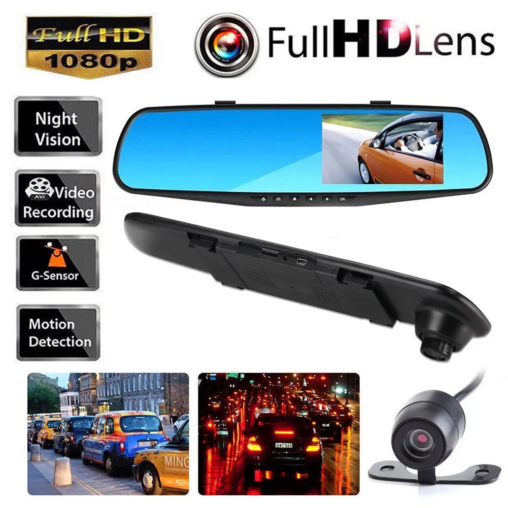 dual Driving 12V Display Angle view recorder on Ultra Wide 1080P HD 4.3" recording Rear Rear Mirror LCD Front Camera