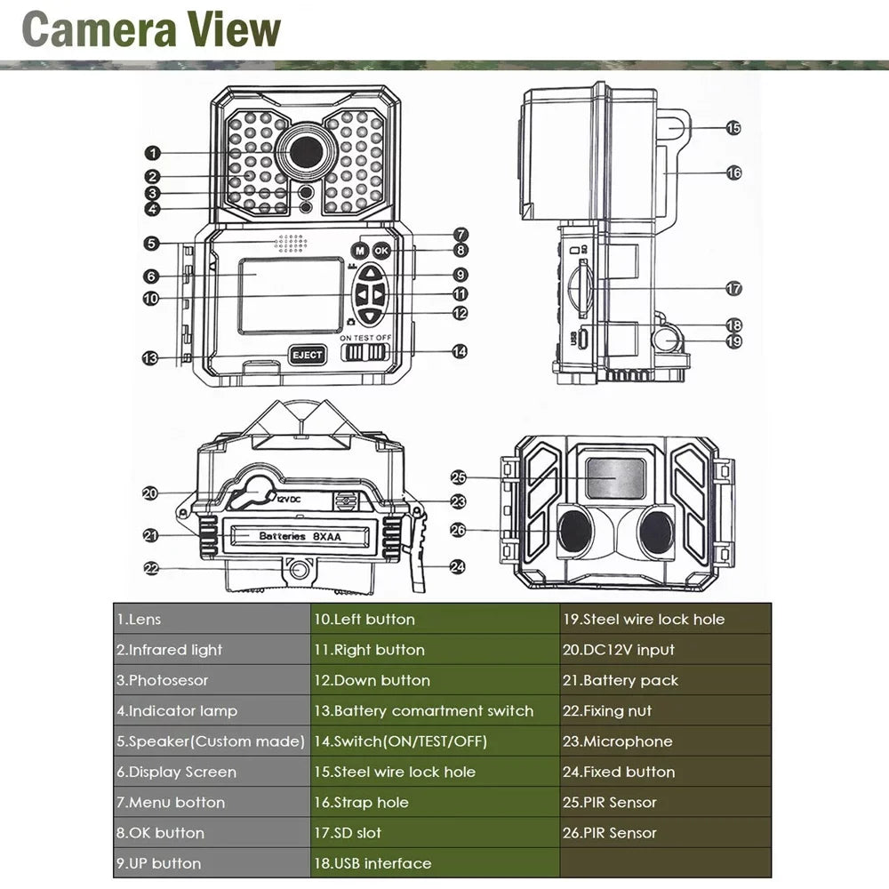 Night Trail Camera 32G Hunting Game Waterproof 1080P Camera Wildlife IClover 24MP Vision