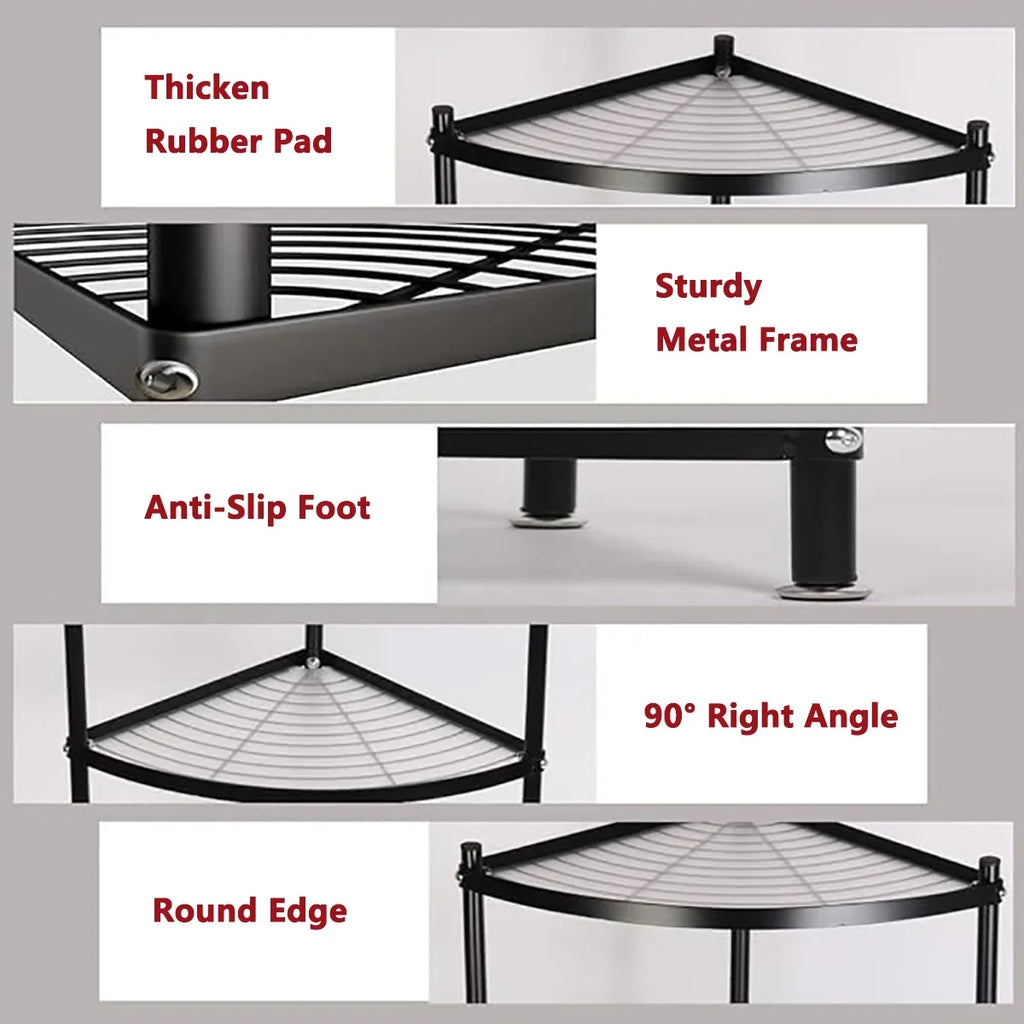Pot tonchean Corner Carbon Rack Steel Rack Shelf Storage Organizer 6-Tier Free Kitchen Standing