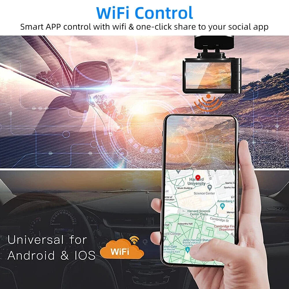 Parking Rear Cam Vision ONEMAYSHIP 256GB 4K/2.5K+1080P Dual Front Full Max WDR Night 3.16" Support 3 Mode Wide Channel HD Dash 24H Angle