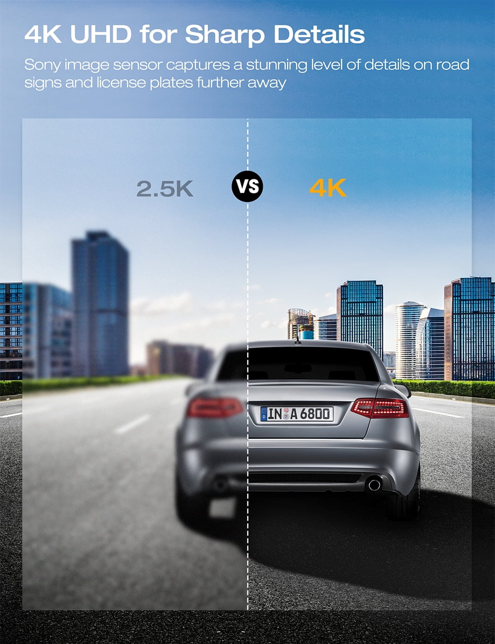 4K+1080P 3" Car Cam with Camera for 256GB and Dash Parking Dash Front Dash Rear Monitor, Support Dual Cam Cars,